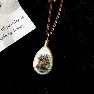 Original scrimshaw whale tooth gold filled pendant